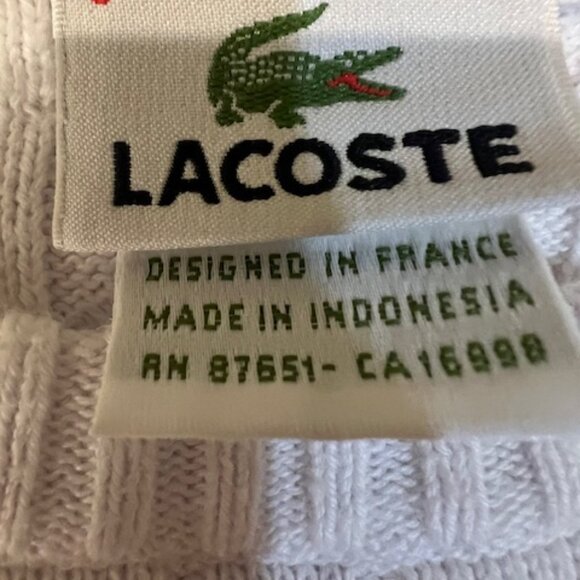 ✨ Lacoste White Cable Knit Sweater Size 9 – 100% Cotton – Classic Croc Logo ✨ - Picture 11 of 11